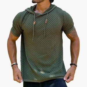 Olive Green Textured Men's Hoodie Shirt